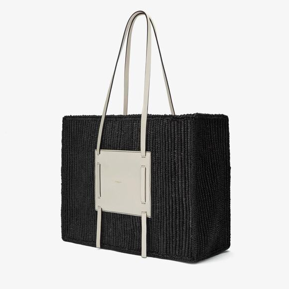 Demellier Large Capri Black Raffia White Leather Tote Bag Shopper Straw $475 - Picture 2 of 10